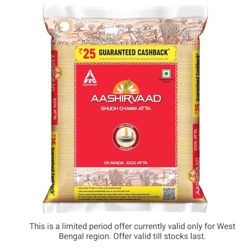 Image of Aashirvaad Shudh Chakki Atta, 5kg Pack, 100% Whole Wheat Flour, 0% Maida