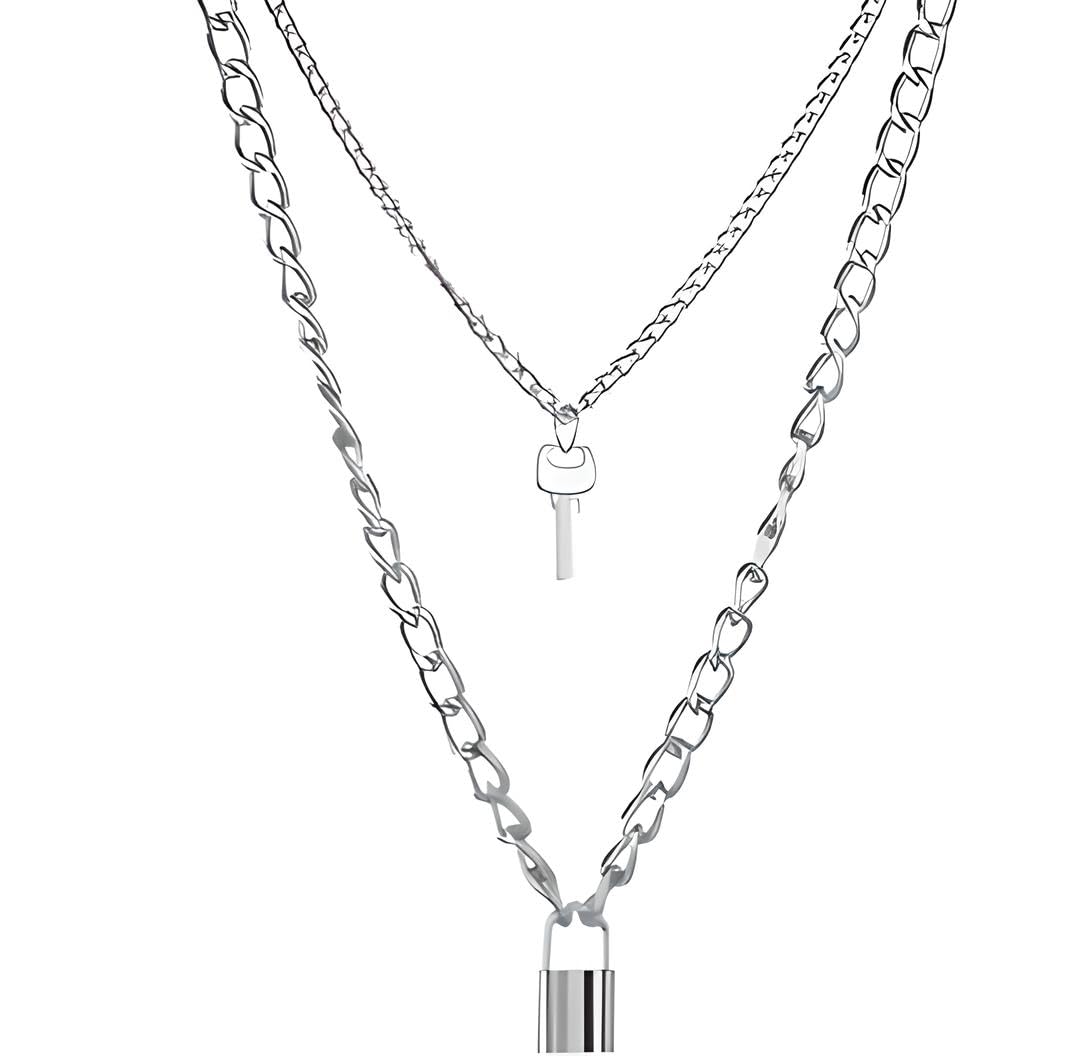 Collier de serrure argent 925 maille gothique raffinée pendentif