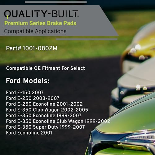 Image of QUALITY-BUILT Rear Semi-Metallic Brake Pads, Premium 1001-0802M, Compatible with 1999-2007 Ford (E-150,E-250,E-250 Econoline,E-350 Club Wagon,E-350 Econoline,E-350 Econoline Club Wagon,E-350 Super)