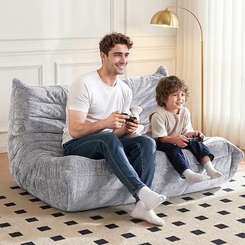 Image of Bean Bag Chair, 2 Seater Lazy Bean Bag Sofa Memory Foam Couch, Giant Bean Bag Chairs for Adults, Loveseat Fireside Chair for Living Room, Bedroom, Office(Light Grey)