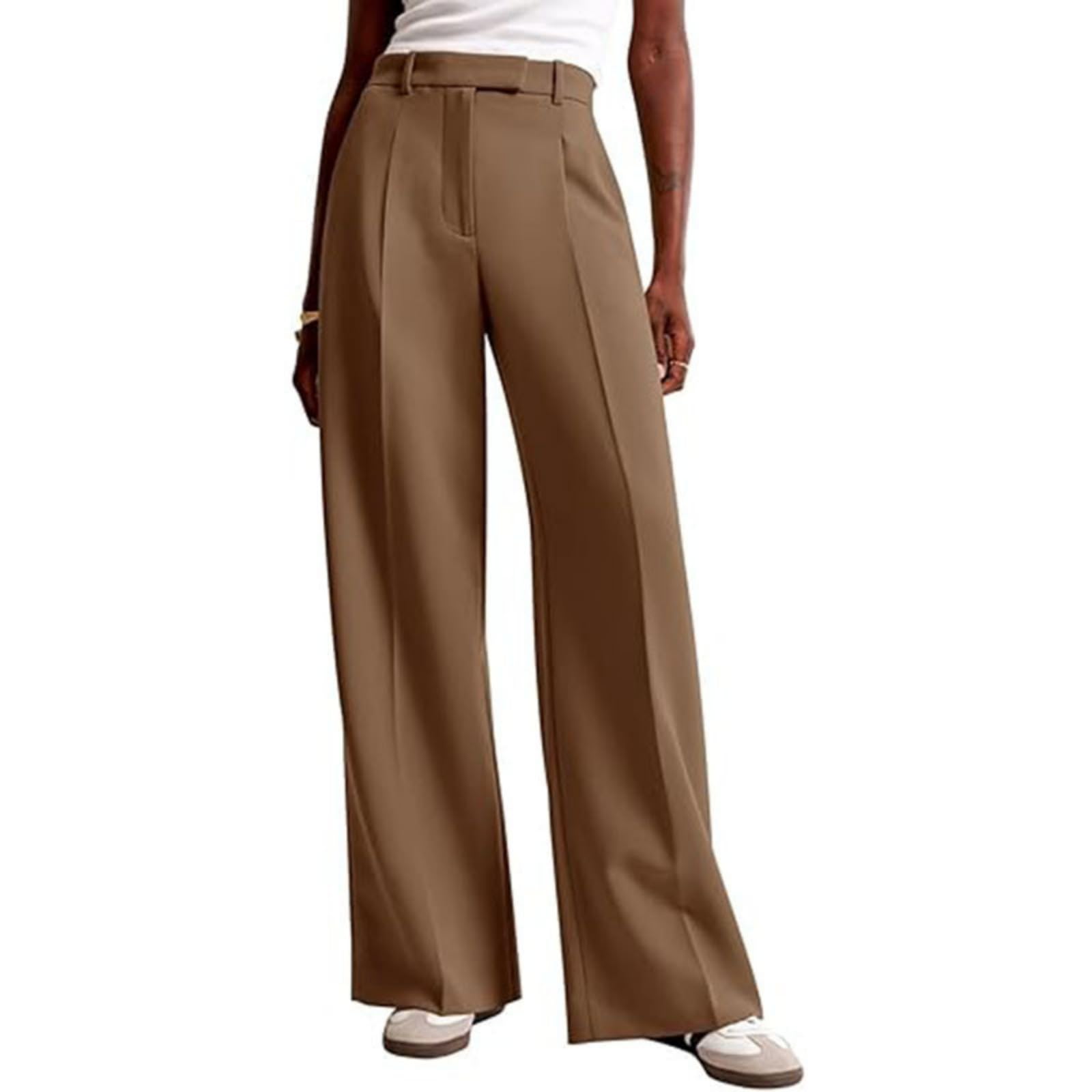 Womens Wide Leg Dress Pants High Waisted Beige Work Trousers Casual Dressy Slacks for Office