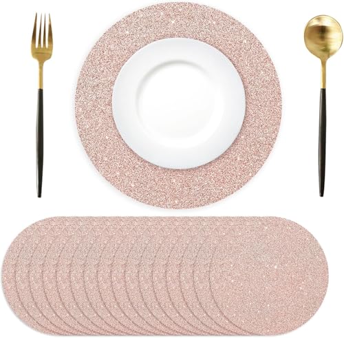 Lot de 50 Sets de Table en Papier Ronds Pailleté Or Rose, Sets de Table jetables Ronds, 35 cm, Décoratifs pour Fête, Vacances, Mariage, Anniversaire