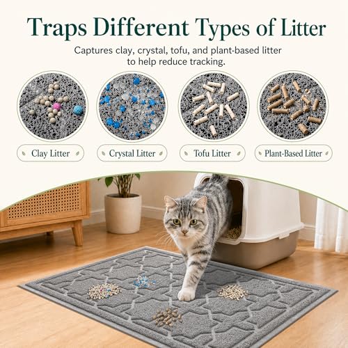 Image of Yimobra Cat Litter Mat, Easy Clean Trapping PVC Mat with Waterproof Backing and Non Slip Bottom, Scatter Control Pad for Litter Box, 24 inchx20 inch, Dark Grey