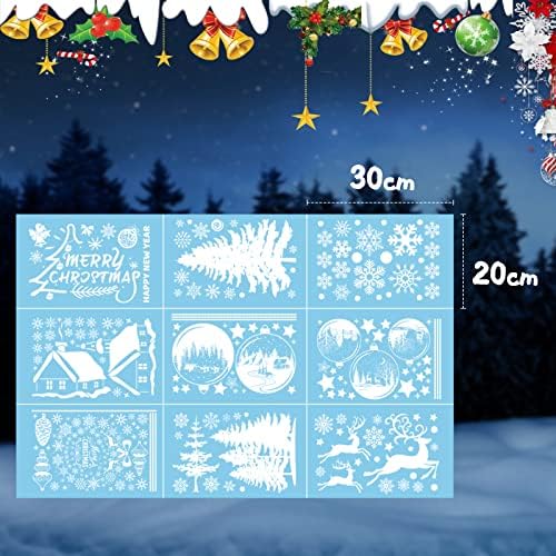 Christmas Window Stickers Decals, White Snowflake Christmas Tree Window Stickers Decorations Reusable, Double Sided Xmas Window Stickers Scene for Glass