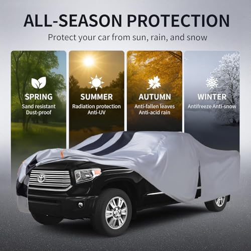Image of Toyota Tundra Truck Cover Custom Fit 1999-2021 Access Cab /Extended Cab Short Bed (6.2') With Door Zipper, 10 Layer Pickup Truck Cover Waterproof All Weather, Car Tarp for Wind Dust Sun etc Protection.