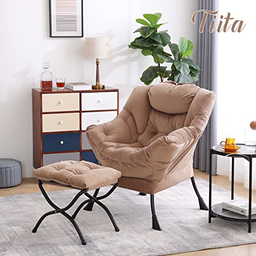 Tiita Lazy Chair With Ottoman, Modern Large Accent Lounge Chair, Leisure Sofa Armchair With Ottoman, Reading Chair With Footrest For Bedroom, Living Room, Dorm Rooms, Garden #TOP5