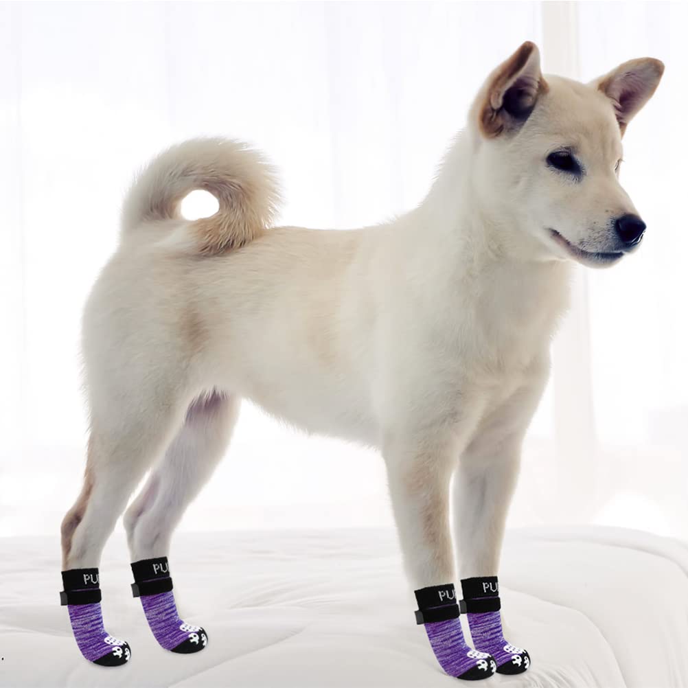 PUPTECK Chaussettes antidérapantes pour Chien avec poignées Double Face pour Chausson Chiens de Petite, Moyenne et Grande Taille, planchers en Bois Dur empêchant Le léchage, Chaussures pour