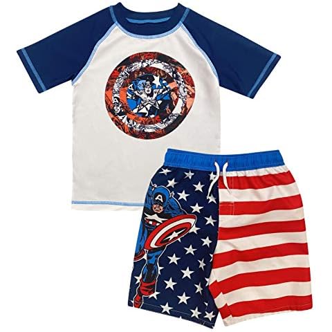 Dreamwave Marvel Avengers Captain America Little Boys Rash Guard Swim Trunks Set Cover