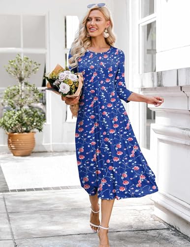 Image of HOTOUCH Women's 3 /4 Sleeve A-line and Flare Midi Long Dress