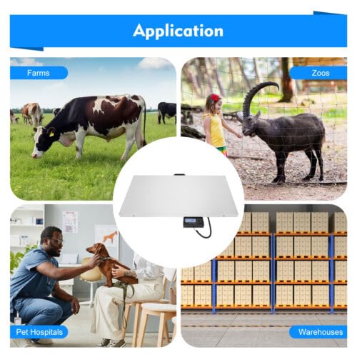 Báscula digital para perros y gatos, hasta 300 kg, con monitor LCD, adecuada para animales domésticos y de granja, color plateado