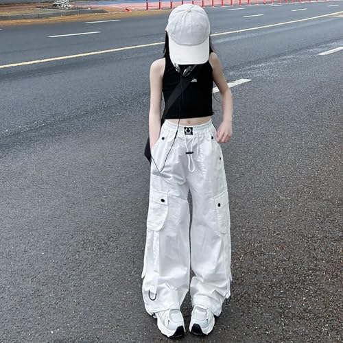 Cargo Pants for Girls Elastic Waist Y2K Parachute Pants Baggy Joggers Trousers Kids Clothes with Pockets 4-17Y3