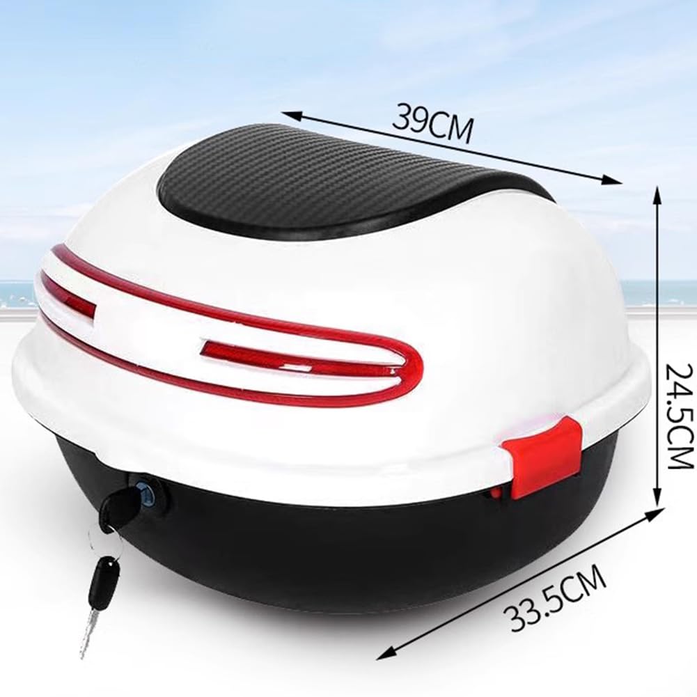 Baúl Moto con Respaldo Scooter Maletero Maletín De Plástico Impermeable para Moto,Blanco,33x39x25cm