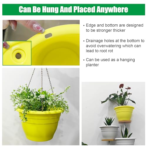 Image of RooTrimmer 10 Inch Plant Pots Set of 5,Lightweight Plastic Planters with Drainage Holes & Plugs,Durable Plant Containers for Indoor Outdoor Houseplants,Flowers,Patio & Garden(Yellow)