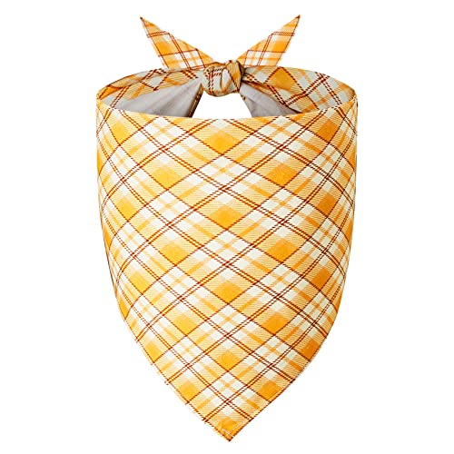 Yespet Dog Bandana Washable Triangle Bibs Cotton 1PC Pet Scarfs Girl Boy Accessories for Medium Large Dogs (Medium, Plaid Yellow)