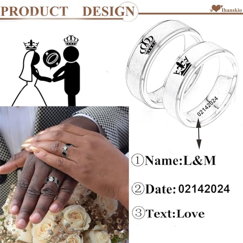 Personalized Photo Crown Ring for Couple Her King His Queen Family Custom Patterns Inside Engraved Text Promise Brithday Gift Titanium Steel Silver Gold Black 8mm 6mm4