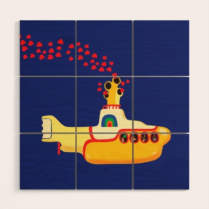 Society6 Yellow Submarine Bubbling Love by Big Nose Work-Wood Wall Art (3' x 3')