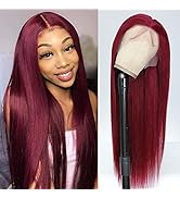 30 Inch 99j Burgundy Lace Front Wigs Human Hair Pre Plucked 13x4 Straight 99j Human Hair Wig with...