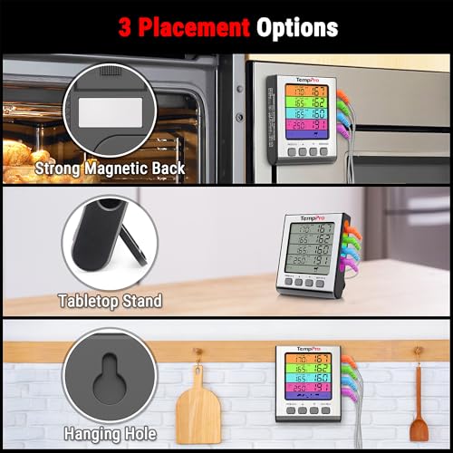 Image of ThermoPro Plastic Tp17H Digital Meat Thermometer With 4 Temperature Probes,Hi /Low Alarm Smoker Food Thermometer With Colored Backlit Lcd,Bbq For Cooking Grilling Kitchen Oven Barbecue Turkey