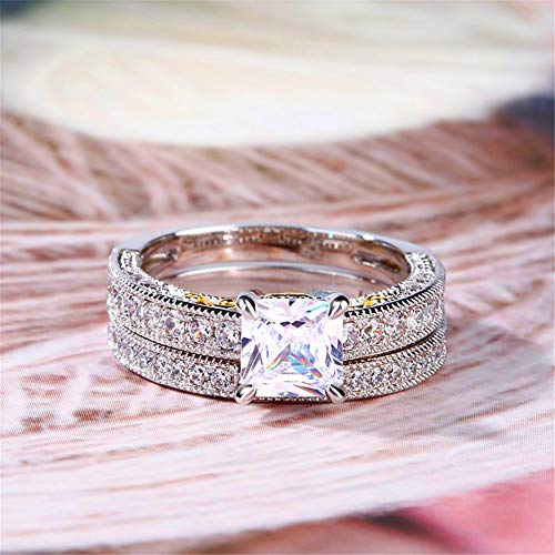 Jeulia Women 2 Carat Princess Cut Wedding Ring Sets 14K Gold Plated Diamond Cubic Zirconia Promise Rings CZ Solitare Wedding Band with Side Stones Halloween Jewelry Romantic Gift for Her3