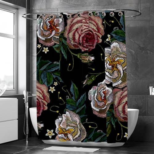 Rideau de douche brodé anti-moisissure 152x182 cm contre éclaboussures