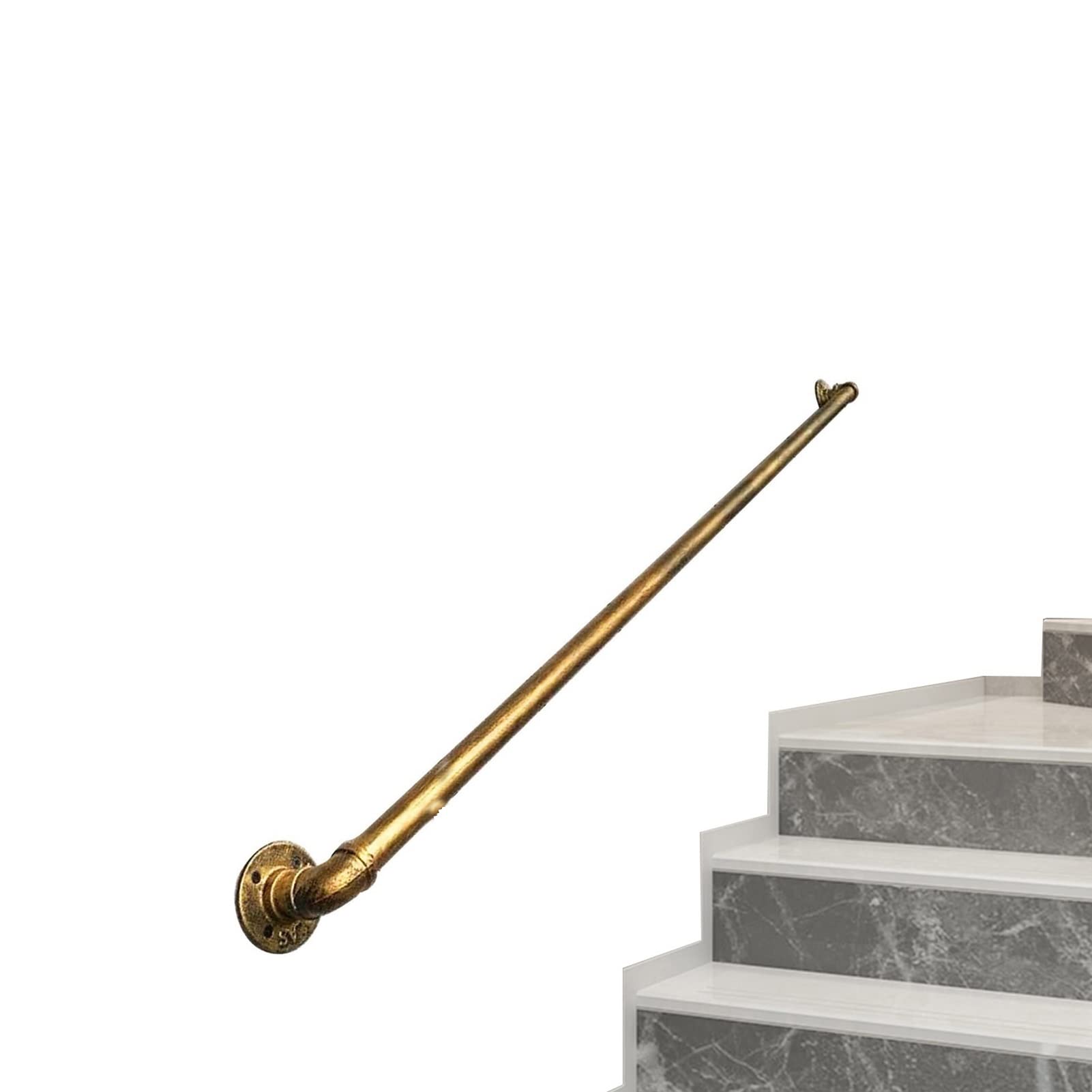 KHLMSRXJ Stair Rails and Handrails Gold-Copper,Staircase Handrail Banister Stairs Rail Support Kit,Stairway Railing Hand Rail External Internal Outside Wall Mounted/19Ft/5.7M