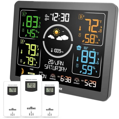 Weather Stations Wireless Indoor Outdoor Thermometer with Multiple Sensors, 7.5' VA Display Weather...