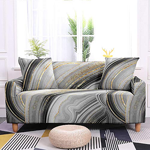 Stretch Sofabezug - Vintage Weiß Schwarz Geometrische Sofaabdeckung rutschfest Sofa Slipcover Mit Gummizug Für Wohnzimmer Sofa Slipcover Couch Cover 1/2/3/4 Sitzer, Maschinenwaschbar, 2Seater 145,1 Cover