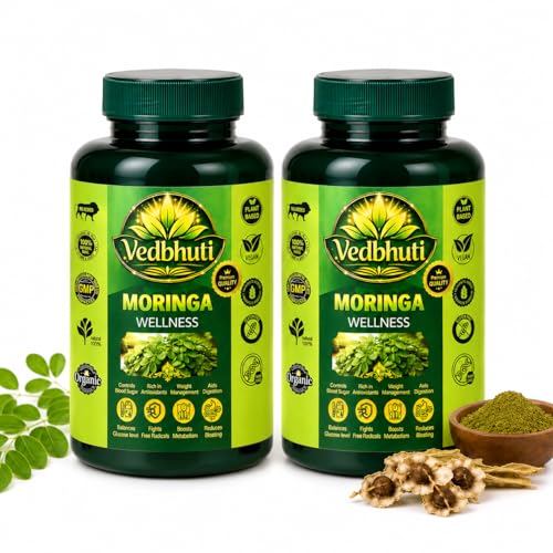 Image of Moringa Leaf Powder Capsules 500mg - Pure Drumstick Supplement for Natural Energy, Immunity & Antioxidant Support | Vegan, Non-GMO, No Additives | 60 Capsules (Pack of 2)