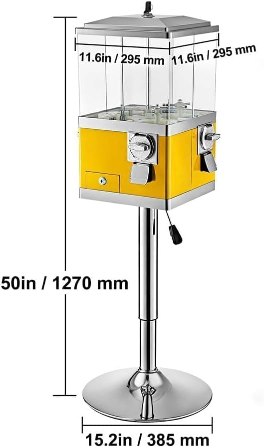 Rotatable Gumball Machine with Stand, Candy Vending Machine Commercial, Coin Operated Bubblegum Sweet Dispenser for Toy Capsules Bouncy Balls
