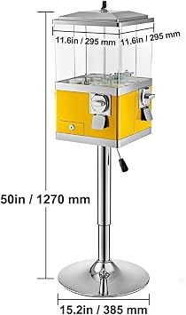 Rotatable Gumball Machine with Stand, Candy Vending Machine Commercial, Coin Operated Bubblegum Sweet Dispenser for Toy Capsules Bouncy Balls