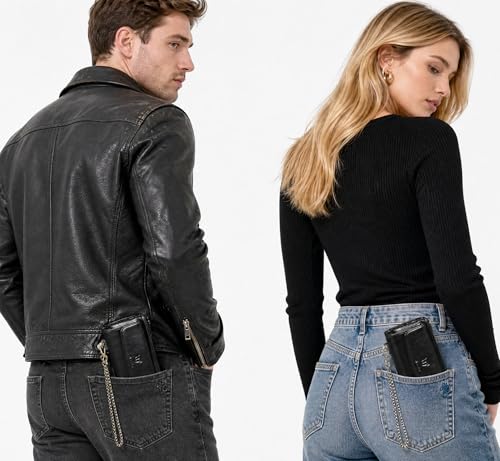 Image of Genuine Crazy Horse Leather Travel Gift Coin Pocket Card Case Long Organizer Chain Rfid Wallet Purse With Snap For Men Male 1803 1815 (6032 The Black)