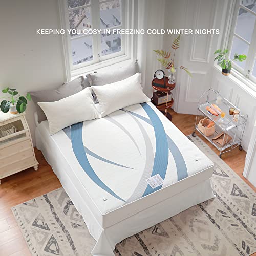 Gotcozy Heated Mattress Pad Queen Size Dual Control - Electric Mattress pad fit up to 15‘’with 10 Heat Seatings & 10 Hour Auto Off ETL Certified Machine Washable(Blue)