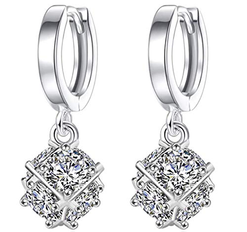 J and J Temperament Silver Plated Magic Square 6 Diamond Zircon Earrings