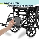 Lightweight Folding Wheelchair - Travel Friendly Foldable Self Propelled Transit Wheel Chair - Adjustable Footrests, Lock Lever Brakes, Dual Parking Brakes - Black, Wide 20" Seat - Image 4