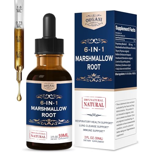ORGANIHERBENCE Marshmallow Root Tincture 6-in-1 Marshmallow Root Extract for Respiratory Health Support Lung Cleanse Support & Immune Support. Herbal Supplement w/Thyme Mullein Elderberry. 2 oz