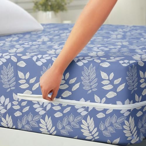 Image of HOMEKART Premium Cotton 220TC 72 x 78 x 8 Single Size Mattress Cover Protector with Zip /Chain|Provides All Around Protection - 1 pc (72 x 78 x 8) (Blue)