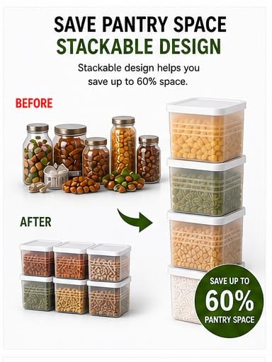 Image of JYNEX Airtight Food Storage Containers Set of 6 (1000ml Each) | BPA Free Kitchen & Fridge Storage Boxes | Stackable, Leak Resistant Plastic Containers for Pantry, Refrigerator & Freezer Storage