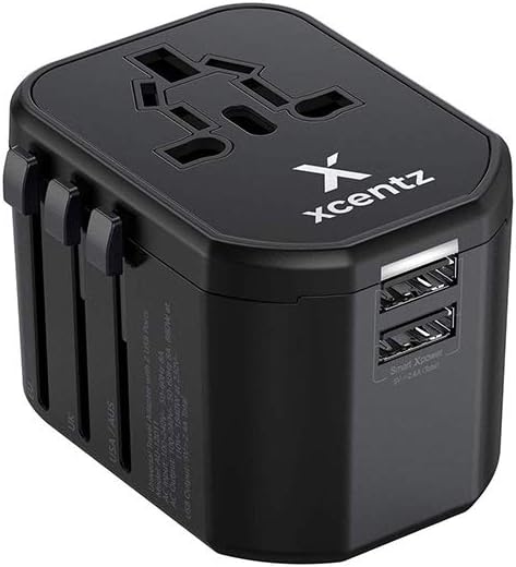 Xcentz Universal Travel Power Adapter International All in One Worldwide Travel Adapter Wall Charger AC Power Plug Adapter with Dual USB Ports for US EU UK AUS European Cell Phone Laptop