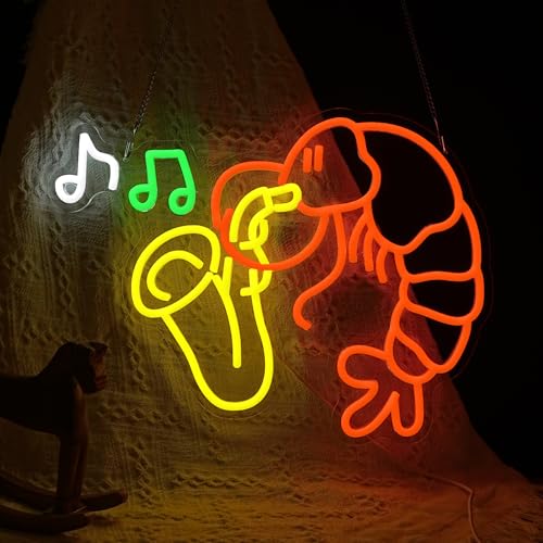 Image of Lobster Saxophone Neon Sign Dimmable Music Crawfish LED Light Sign Shrimp Jazz Neon Light for Bar Man Cave Party Music Room Shop Seafood Restaurant