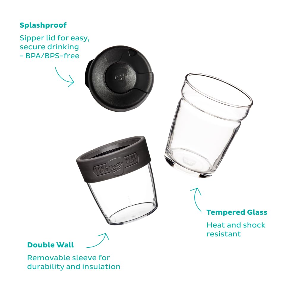 KeepCup Longplay Wiederverwendbare Kaffeetasse, doppelwandiges Glas mit abnehmbarer Hülle und spritzwassergeschütztem Trinkdeckel, 454 ml, roséfarben