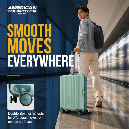 Image of American Tourister Cleva S | Cabin Trolley Bag (55 cm) | 360 8 Wheel Travel Luggage | 2 Compartments | Hard Luggage Polypropylene Suitcase | Mounted TSA Lock | 3 Years Warranty | Mint Green & Green
