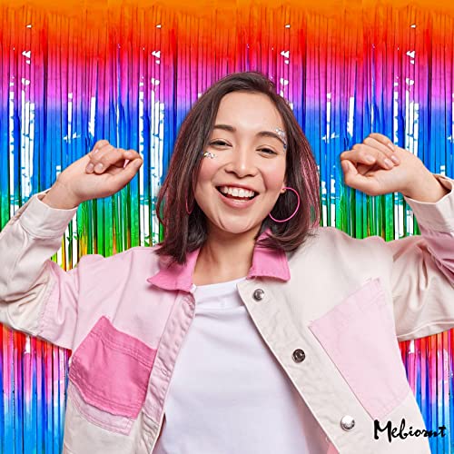 Image of 4 Pack Dark Rainbow Fringe Curtain Backdrop, 3.2Ft x 9.8Ft Metallic Tinsel Foil Fringe Streamers Background for Photo Booth Birthday Wedding Baby Shower Carnival Easter Mother's Day Party Decorations