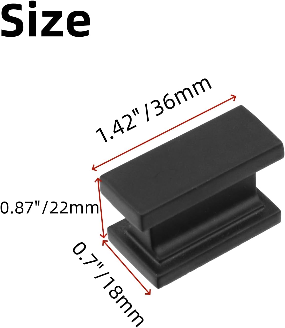 4 Pack Cabinet Handles Zinc Alloy Single Hole Rectangle Cabinet Dresser Drawer Knobs and Pulls for Cupboard Kitchen, Black
