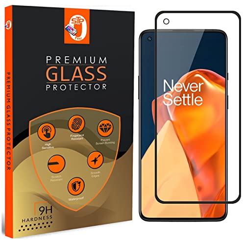 Image of STP FEEL� Premium Tempered Glass Screen Protector Compatible for One Plus 9RT (Black, Pack of 1) Edge to Edge Coverage with Easy Installation Kit