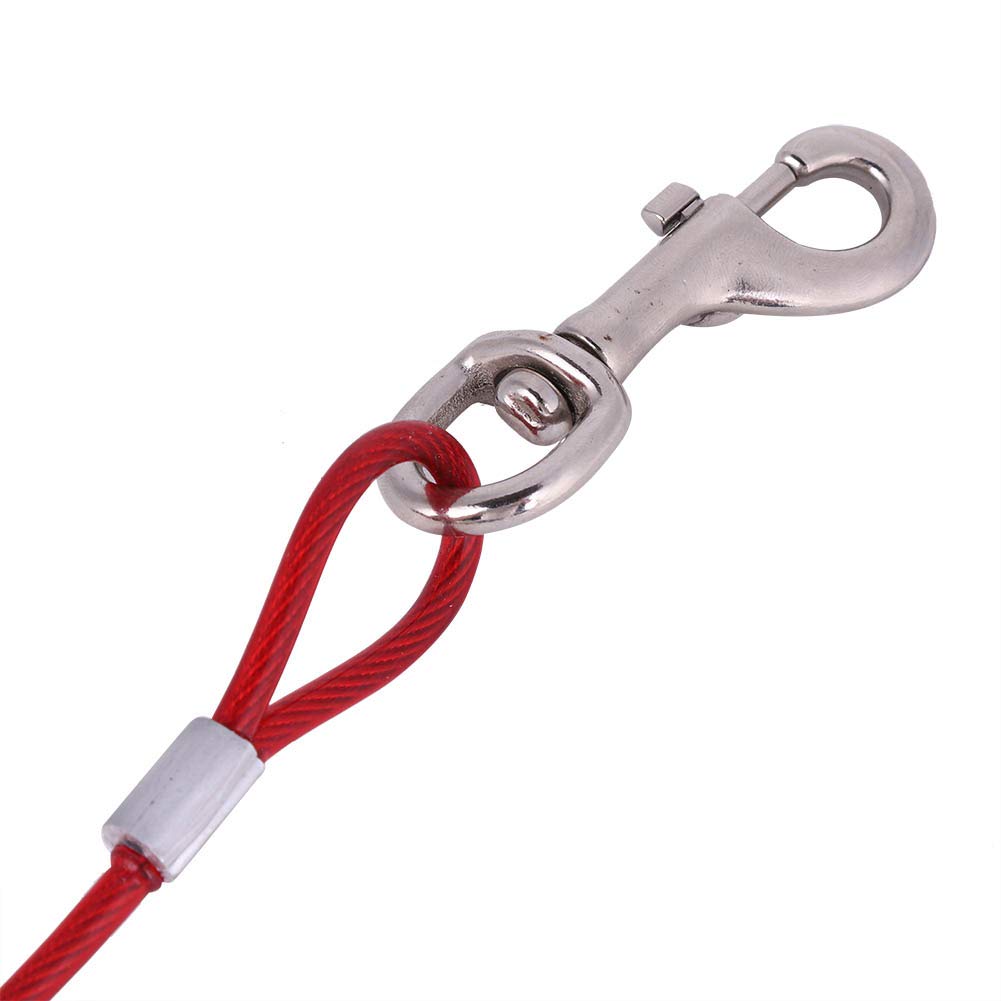 Steel Wire Dog Leash, 16.4ft Tie Out Cable Leash Long Outdoor Camping Picnic Strong Training Leads for Dogs Chew Tieout Pet Rope Safety Rope 5mm*5m (Red)