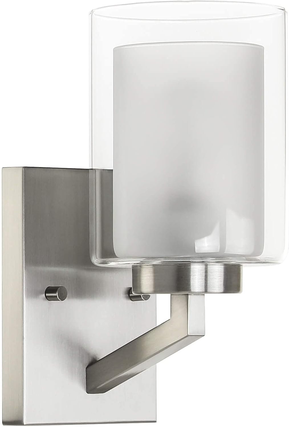 XiNBEi Lighting Brushed Nickel Wall Sconce, Bathroom Sconces Wall Lighting Modern 1 Light Indoor Dual Glass Wall Sconce Light for Vanity & Hallway XB-W1294-1-BN