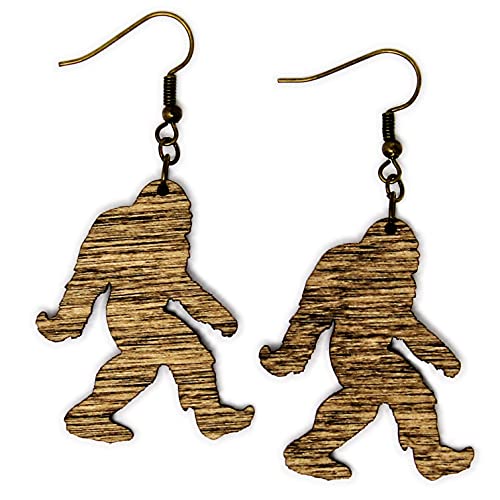 Sasquatch Dangle Earrings | Bigfoot Quirky Handmade Wood Drop Jewelry
