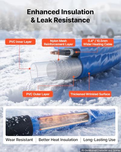 Image of VEVOR 50FT Heated Water Hose for RV Antifreeze to -45F Drinking Water Hose