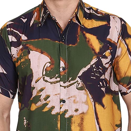 Image of The SV Style Men's Abstract Print Button Down Shirt, Half Sleeve, Casual Fit, Rayon Fabric, Summer Wear