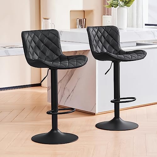 Younuoke Bar Stools Set Of 2 With Back Modern Faux Leather Swivel Counter Height Barstools Adjustable Tall Bar Stool Chairs For Kitchen Islands (Black) #TOP14